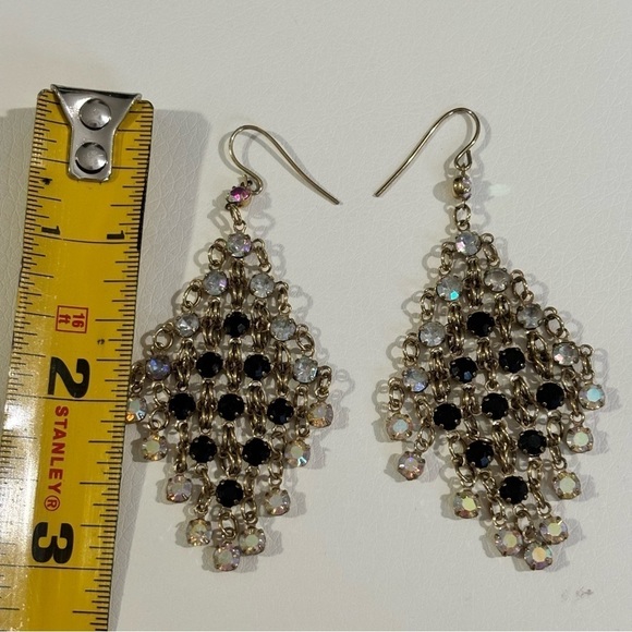 Black and clear rhinestones dangle earrings set in silver tone pierced ear #036 - Picture 7 of 7